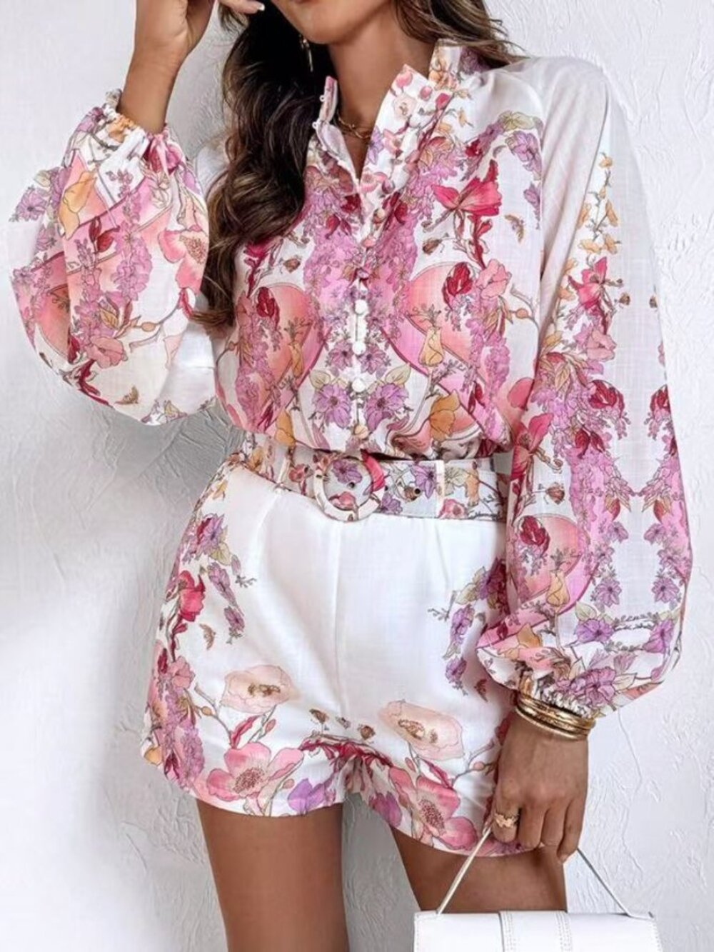 Zimmermann Floral Pink & White Women's Shorts Set Stylish Two-Piece